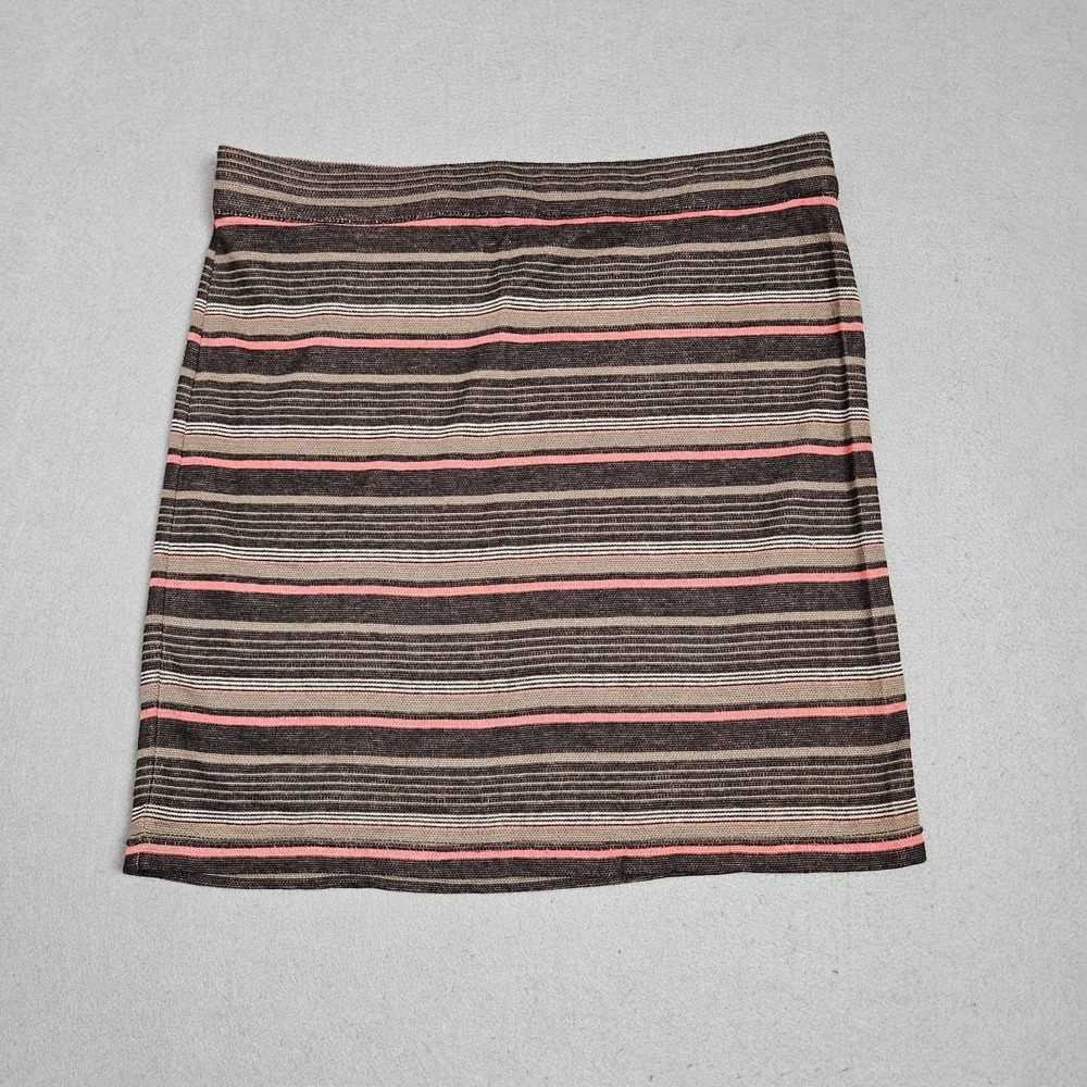 Free People Skirt Women's Size L Striped Brown Coral Cotton Blend Pull‎ On Mini